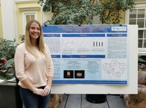 woman posing in front of presentation board